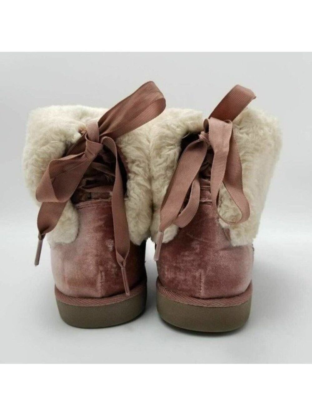 Arizona Pink Velvet Faux Fur Lined Winter Boots With Bow Tie Size 11 - Picture 4 of 12